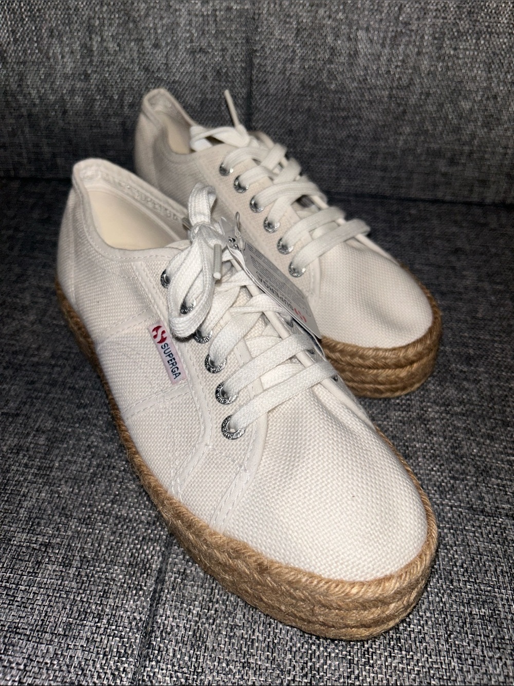 NWT - Superga White Canvas Platform Espadrille Sneakers with Rope Midsole